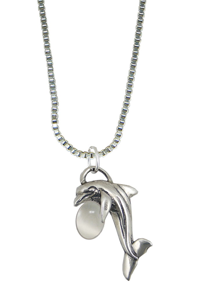 Sterling Silver Little Dolphin Pendant With White Moonstone